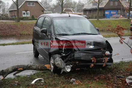 Auto botst op tak in Nieuw Amsterdam — foto 1 van 4